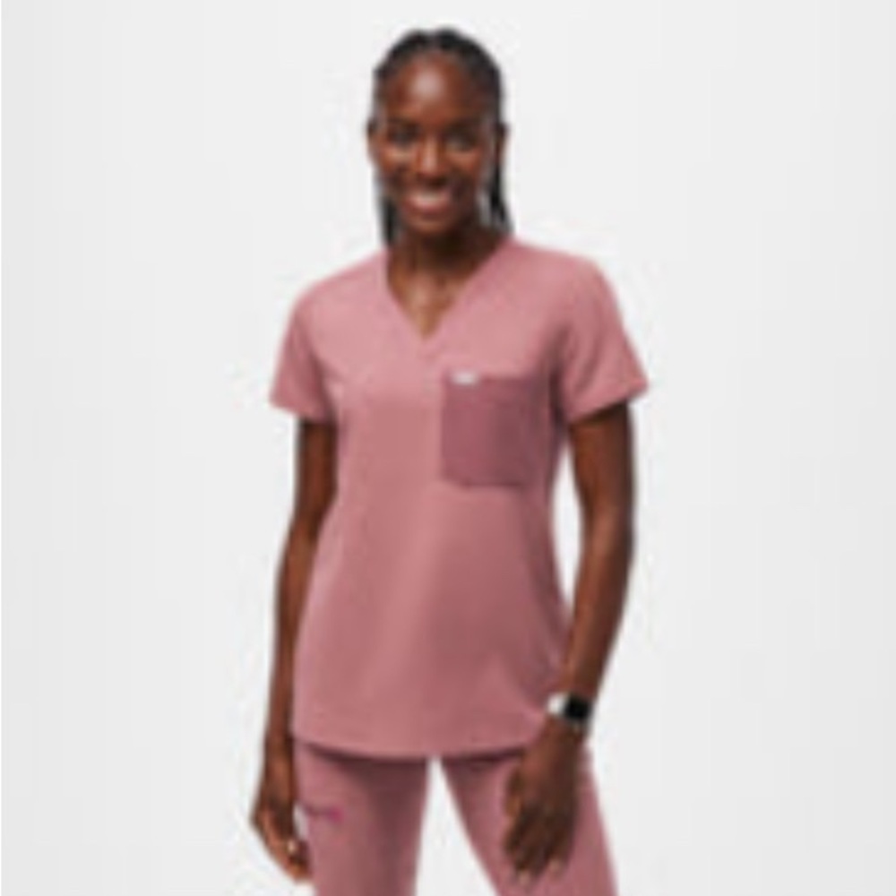 women's Mauve Catarina Contrast - One-Pocket Scrub Top - XXS / Mauve/Dark Mauve
